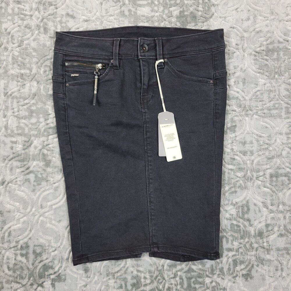 G-Star Raw Denim Skirt Women's Size 26 Black Midge Sculpted Super Slim New